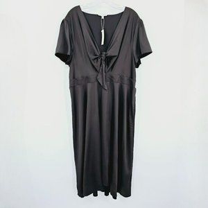 Baltic Born Poppy Satin Midi Dress XXXL Black Front Tie Short Sleeve Hi Low New